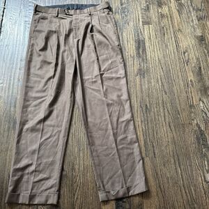 Croft & Barrow Pants Men 36x28.5 Brown Dress Slacks Business Cuffed Pleated
